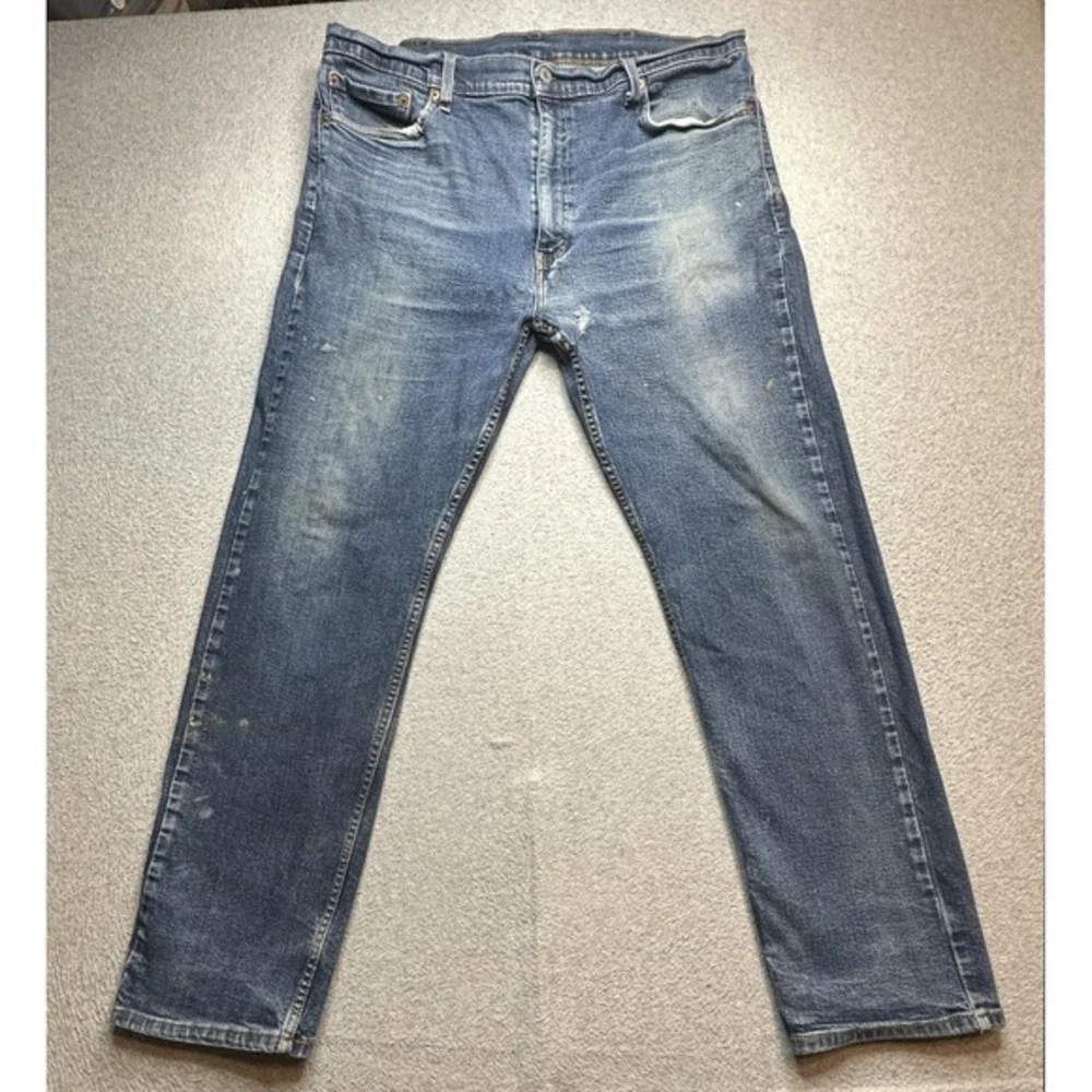 Levis 505 Jeans Mens 40x32 (38x29) Medium Blue Straight Leg Denim Distressed‎